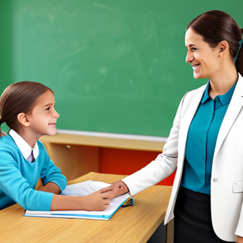 School Social Worker Meeting**

"A dedicated social worker in a bright, modern school office, fully clothed in professional attire, meeting with a young student and his mother. The scene depicts a collaborative discussion, focusing on the student's well-being and academic support. Safe for work, appropriate content, family-friendly environment, perfect anatomy, natural proportions, showcasing empathy and understanding, high-quality illustration."

**